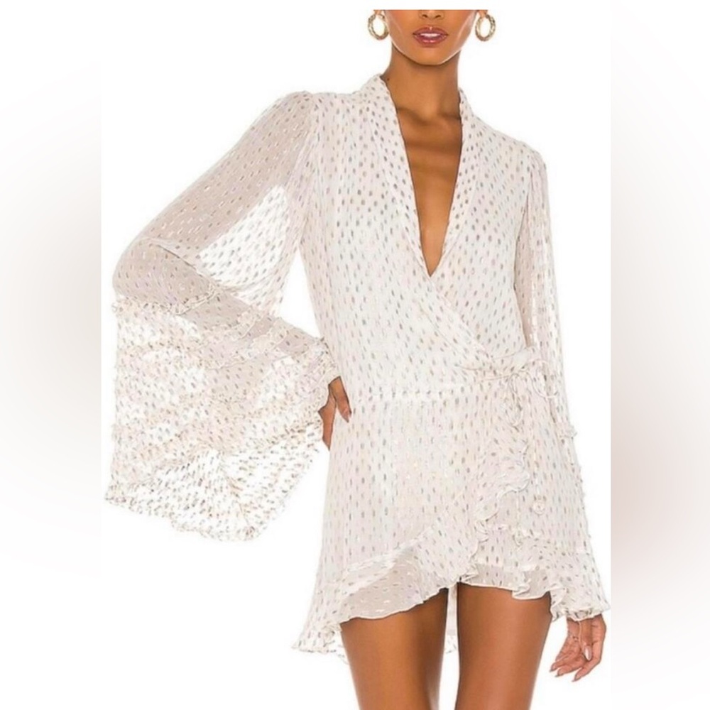 Rococo Sand Noi Mini Dress with Flared Sleeves & Metallic Polka Dots